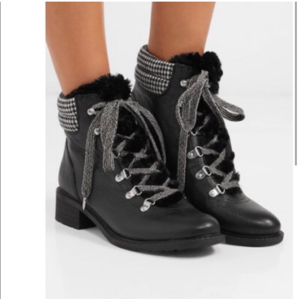 Sam Edelman Darrah black leather lace up boot 6 houndstooth